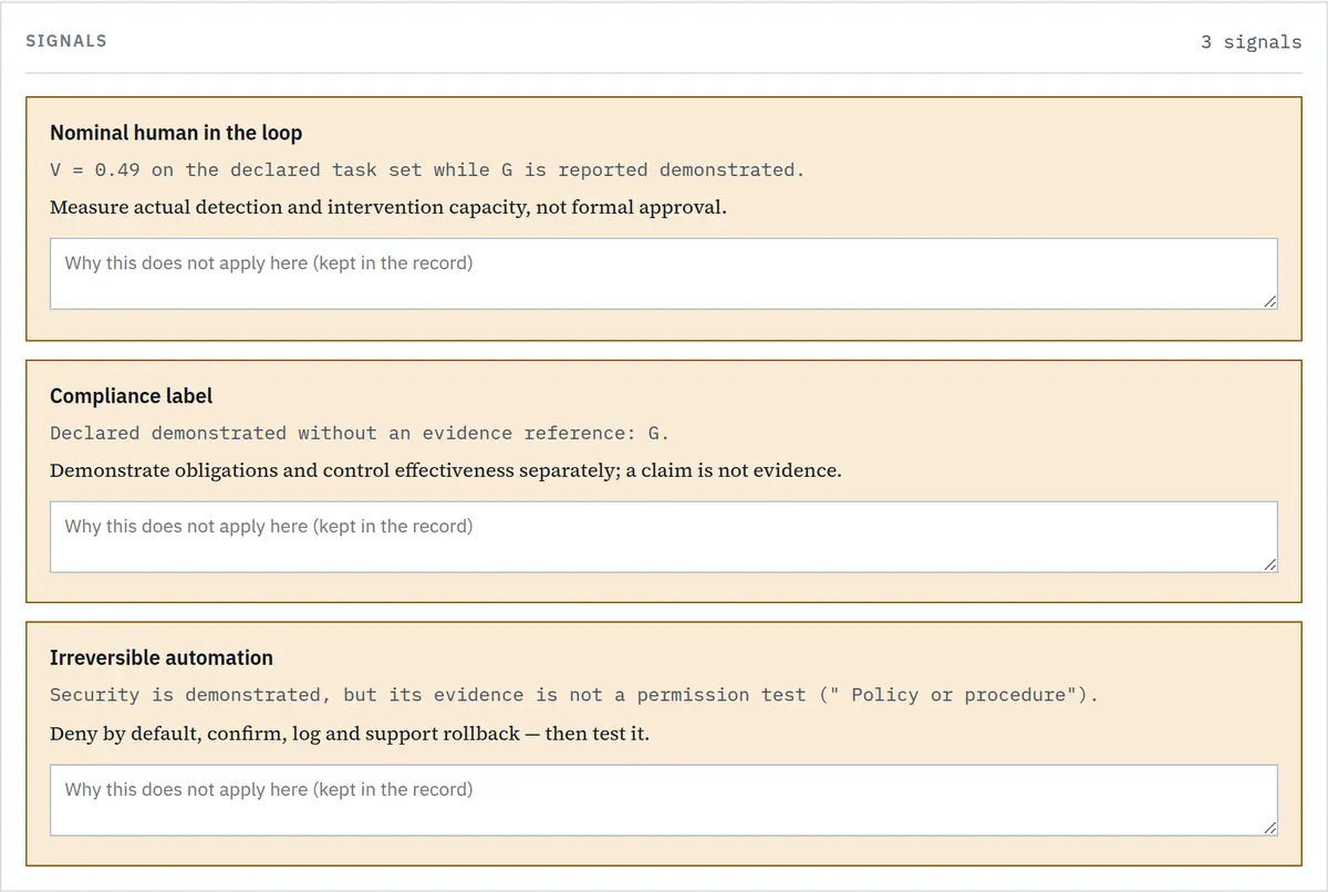 The anti-pattern detector, showing each flag with the values that triggered it