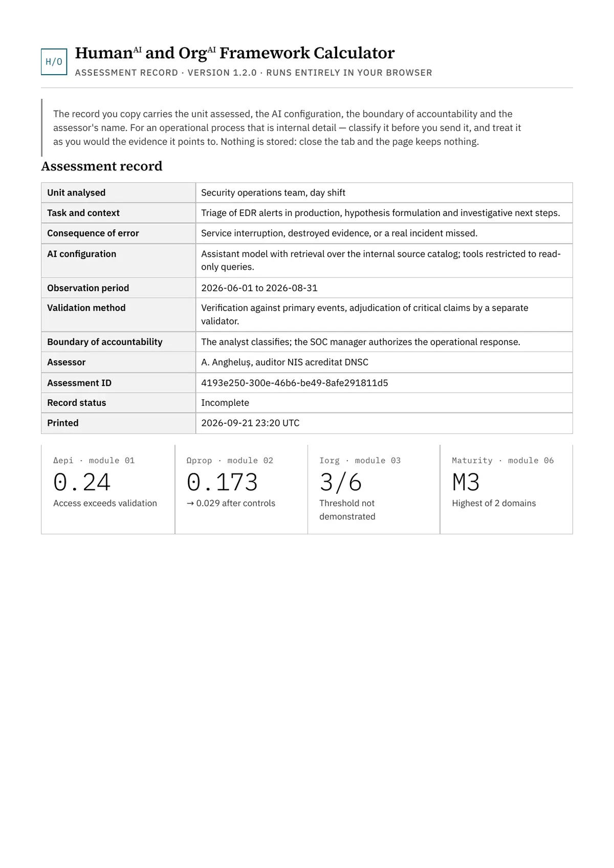 Prima pagină a fișei tipărite: antetul cu convenția minimă de raportare