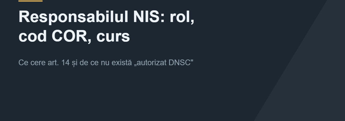 Responsabilul NIS, atribuții, cod COR și cursuri