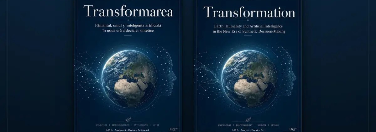 Coperțile edițiilor română și engleză ale lucrării „Transformarea” de Alexandru Angheluș