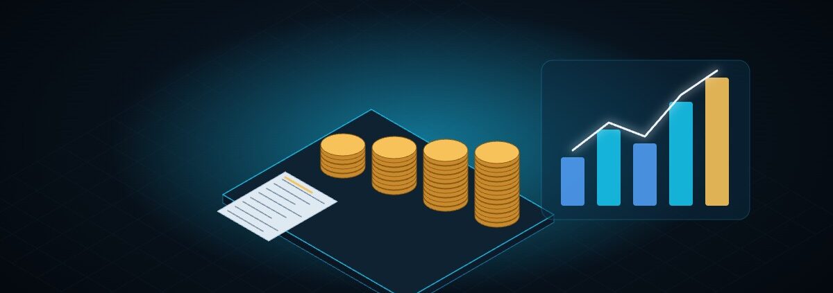 Illustration: coin stacks and a budget chart for NIS2 compliance