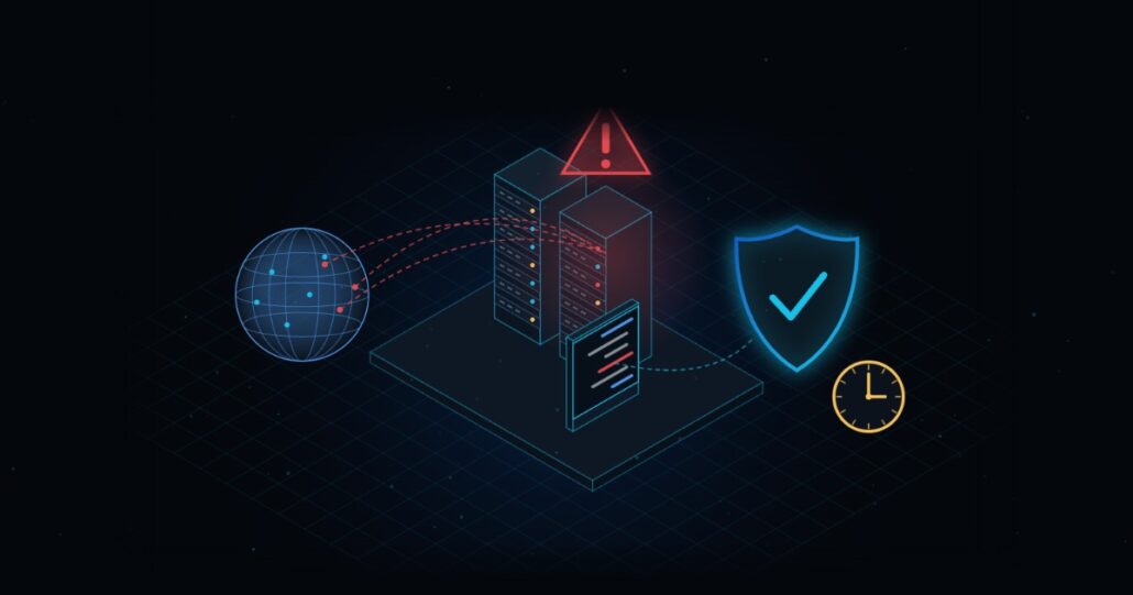 Illustration: PHP servers exposed to internet attacks, critical warning and a protective shield with a clock for the security release