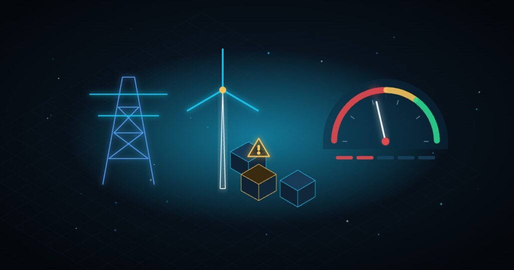 Illustration: power pylon, wind turbine, suppliers and DNSC score gauge
