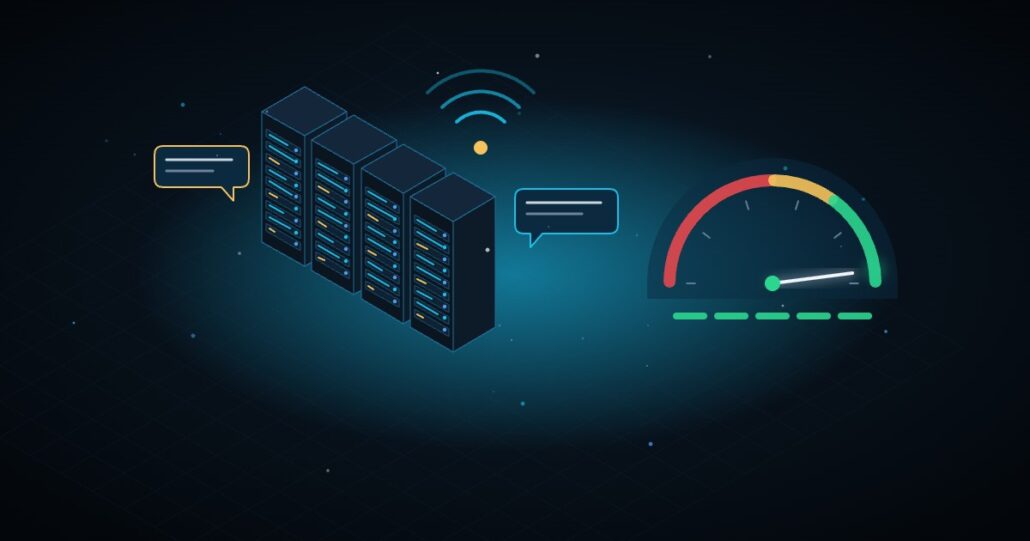 Illustration: data centre, crisis communication and DNSC score gauge