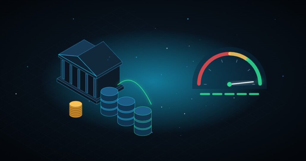 Illustration: financial institution, backups and DNSC score gauge