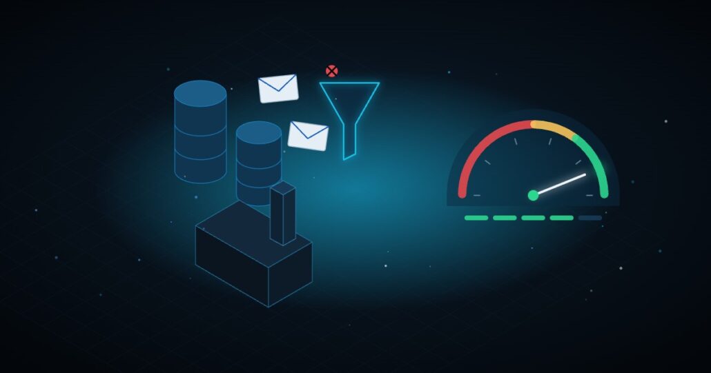 Illustration: industrial tanks, e-mail filtering and DNSC score gauge